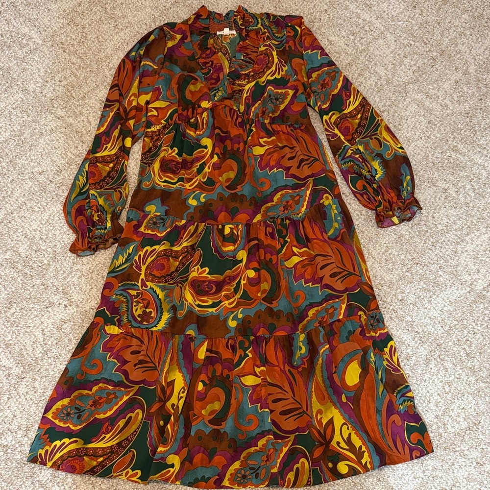 Multicolor Paisley Long Sleeve Dress